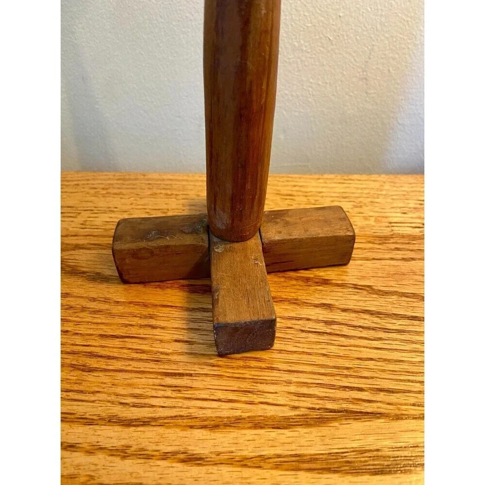 Mid Century Modern Wood Candlestick Holder Danish Pillar Round Dark Scandinavian